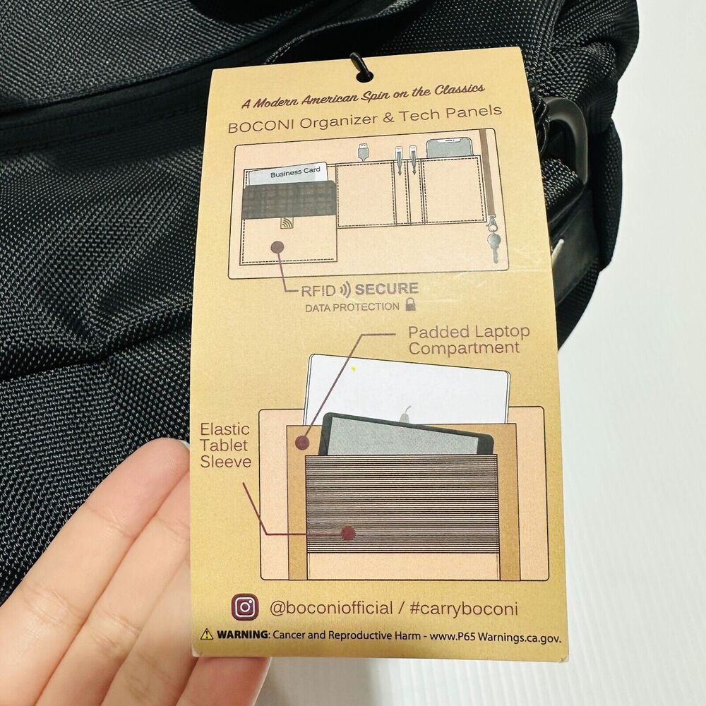 Boconi Ballistic Nylon Weekend Duffel Bag Nappa Leather Trim Black NWT $379 - Picture 11 of 15